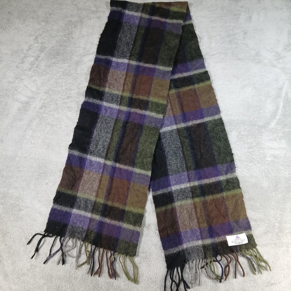 House Of Scotland Scarf 100% Lambswool Plaid Purple Brown Black